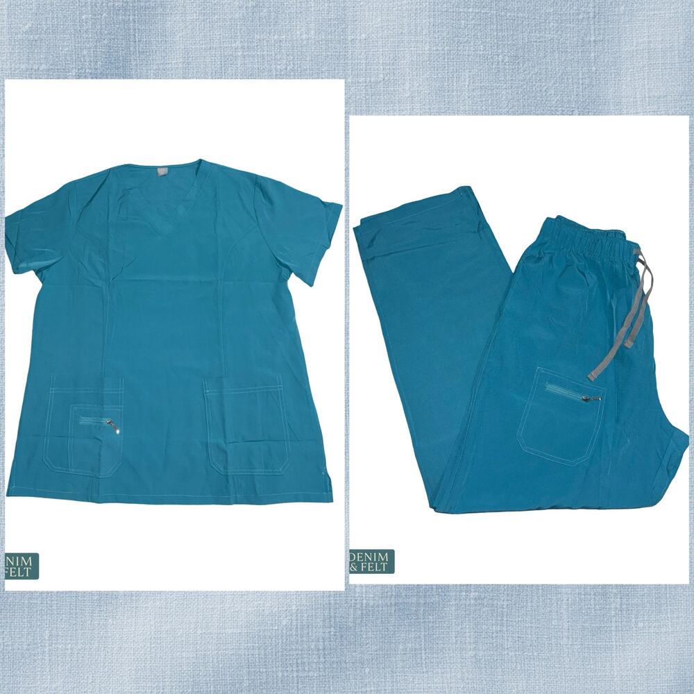 NEW Teal Scrub Set XXL Medical Nurse Doctor Uniform Top Pants Stretch Workwear‎